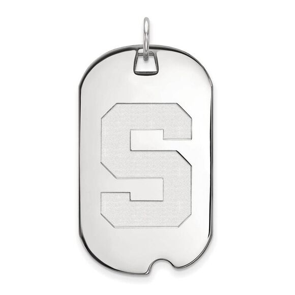 10k White Gold Michigan State Large Initial S Dog Tag Pendant